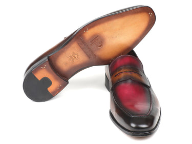 Paul Parkman Men's Hand-Painted Leather Loafers in Brown & Bordeaux