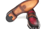 Paul Parkman Men's Hand-Painted Leather Loafers in Brown & Bordeaux