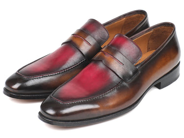 Paul Parkman Men's Hand-Painted Leather Loafers in Brown & Bordeaux