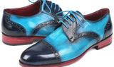 Paul Parkman Cap-Toe Derby Shoes in Blue & Turquoise Two Tone