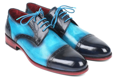 Paul Parkman Cap-Toe Derby Shoes in Blue & Turquoise Two Tone