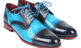 Paul Parkman Cap-Toe Derby Shoes in Blue & Turquoise Two Tone