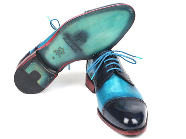 Paul Parkman Cap-Toe Derby Shoes in Blue & Turquoise Two Tone