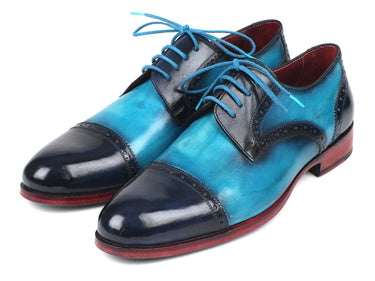 Paul Parkman Cap-Toe Derby Shoes in Blue & Turquoise Two Tone
