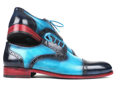 Paul Parkman Cap-Toe Derby Shoes in Blue & Turquoise Two Tone