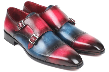 Paul Parkman Men's Captoe Double Monkstraps in Blue & Fuxia