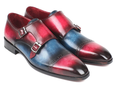 Paul Parkman Men's Captoe Double Monkstraps in Blue & Fuxia