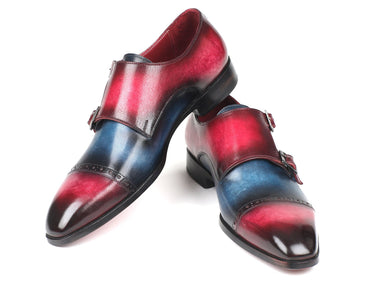 Paul Parkman Men's Captoe Double Monkstraps in Blue & Fuxia