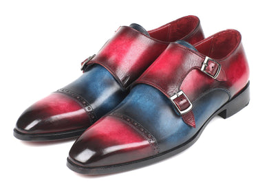 Paul Parkman Men's Captoe Double Monkstraps in Blue & Fuxia