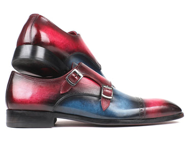 Paul Parkman Men's Captoe Double Monkstraps in Blue & Fuxia