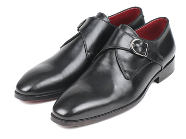 Paul Parkman Men's Leather Single Monkstraps in Black