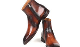Paul Parkman Men's Side Zipper Leather Boots in Brown Burnished