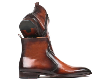 Paul Parkman Men's Side Zipper Leather Boots in Brown Burnished