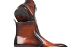 Paul Parkman Men's Side Zipper Leather Boots in Brown Burnished