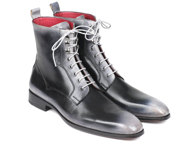 Paul Parkman Men's Leather Lace-Up Boots in Gray Burnished