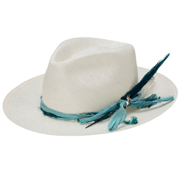 Stetson Blue Lagoon Wide Brim Shantung Straw Fedora in Natural