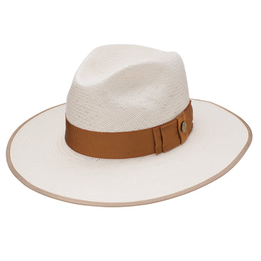 Stetson Tri-City Shantung Straw Wide Brim Fedora in Natural #color_ Natural