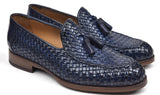 Paul Parkman Men's Woven Leather Tassel Loafers in Navy
