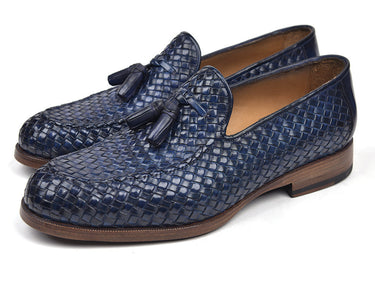 Paul Parkman Men's Woven Leather Tassel Loafers in Navy