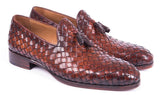 Paul Parkman Men's Woven Leather Tassel Loafers in Brown