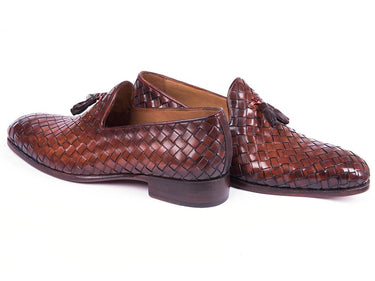 Paul Parkman Men's Woven Leather Tassel Loafers in Brown