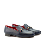 DapperFam Enzo in Navy / Red Men's Italian Full Grain Leather Slipper in Navy / Red