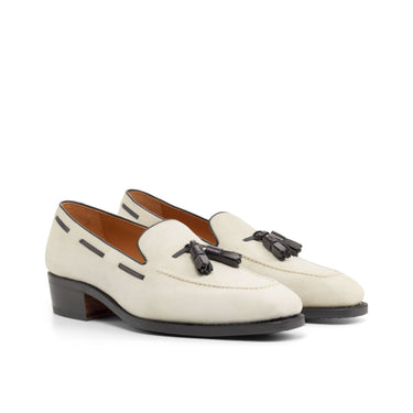 DapperFam Luciano in Ivory / Black Men's Italian Leather & Italian Suede Loafer in Ivory / Black