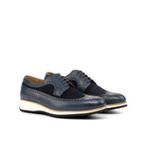 DapperFam Zephyr in Navy Men's Lux Suede & Italian Pebble Grain Leather Longwing Blucher in Navy