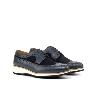 DapperFam Zephyr in Navy Men's Lux Suede & Italian Pebble Grain Leather Longwing Blucher in Navy