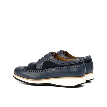 DapperFam Zephyr in Navy Men's Lux Suede & Italian Pebble Grain Leather Longwing Blucher