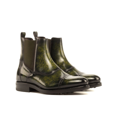 DapperFam Vesuvio in Khaki Men's Hand-Painted Patina Chelsea Multi Boot in Khaki