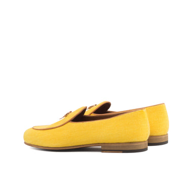 DapperFam Marcello in Mustard / Cognac Men's Linen & Italian Leather Belgian Slipper