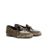 DapperFam Marcello in Leopard / Cognac / Black Men's Sartorial & Italian Patent Leather Belgian Slipper