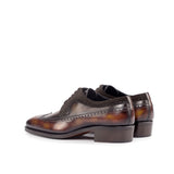 DapperFam Zephyr in Dark Brown / Brown / Fire Men's Lux Suede & Hand-Painted Patina Longwing Blucher
