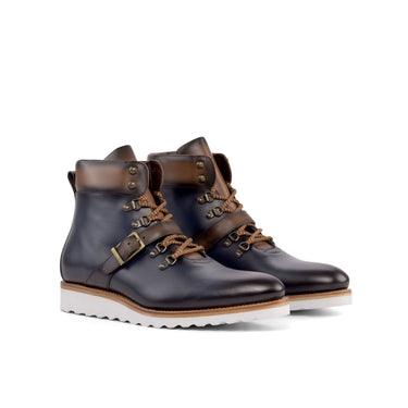 DapperFam Everest in Navy / Dark Brown / Med Brown Men's Italian Leather Hiking Boot in Navy / Dark Brown / Med Brown