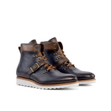 DapperFam Everest in Navy / Dark Brown / Med Brown Men's Italian Leather Hiking Boot