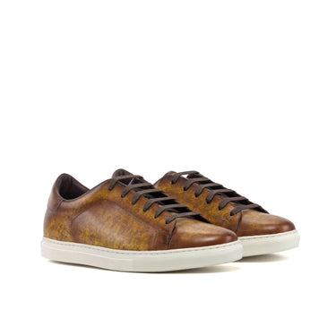 DapperFam Rivale in Cognac Men's Hand-Painted Patina Trainer in Cognac D - Standard Width