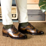 DapperFam Rafael in Tobacco Men's Hand-Painted Patina Oxford
