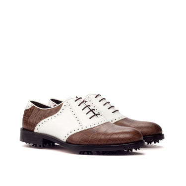 DapperFam Fabrizio Golf in Dark Brown / White Men's Italian Leather Saddle in Dark Brown / White