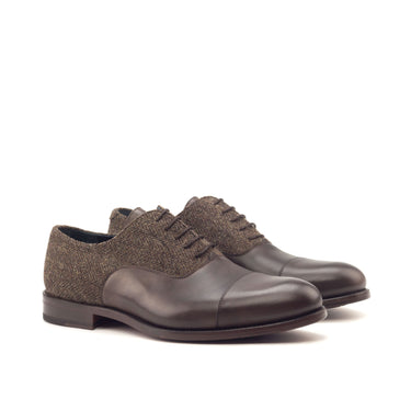 DapperFam Rafael in Herringbone / Dark Brown Men's Sartorial & Italian Leather Oxford in Herringbone / Dark Brown