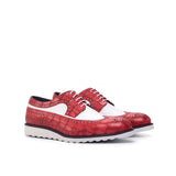 DapperFam Zephyr in White / Red / Black Men's Italian Croco Embossed Leather Longwing Blucher in White / Red / Black