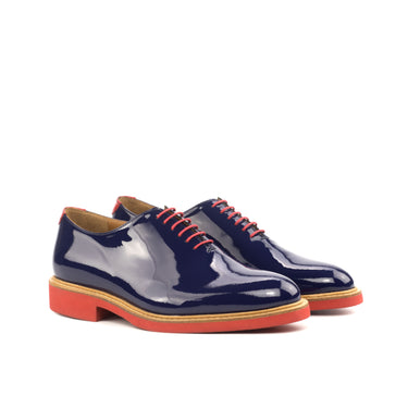 DapperFam Giuliano in Cobalt Blue / Red Men's Italian Suede & Patent Leather Whole Cut in Cobalt Blue / Red #color_ Cobalt Blue / Red