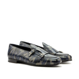 DapperFam Rialto in Denim Men's Hand-Painted Patina Monk Slipper in Denim
