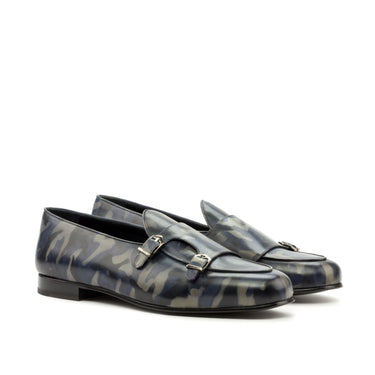 DapperFam Rialto in Denim Men's Hand-Painted Patina Monk Slipper in Denim