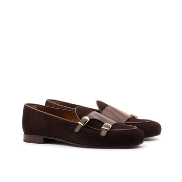 DapperFam Rialto in Brown / Dark Brown Men's Suede & Italian Leather Monk Slipper in Brown / Dark Brown