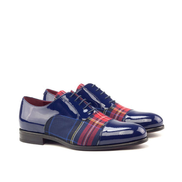DapperFam Rafael in Tartan / Cobalt Blue Men's Sartorial & Italian Patent Leather Oxford in Tartan / Cobalt Blue