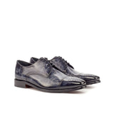 DapperFam Vero in Grey / Black Men's Italian Croco Embossed Leather & Hand-Painted Patina Derby