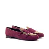 DapperFam Rialto in Wine / Tweed / Dark Brown Men's Suede & Sartorial & Italian Leather Monk Slipper in Wine / Tweed / Dark Brown