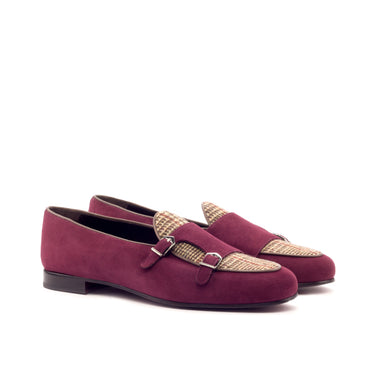 DapperFam Rialto in Wine / Tweed / Dark Brown Men's Suede & Sartorial & Italian Leather Monk Slipper in Wine / Tweed / Dark Brown