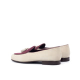 DapperFam Marcello in Ivory / Wine / Burgundy Men's Italian Leather & Suede Belgian Slipper